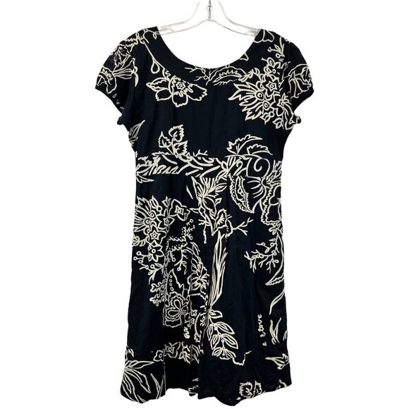 WANT Women’s Short Sleeve Pullover A-Line Dress Knee Length Navy/Iv Floral Sz 12 - Picture 1 of 9